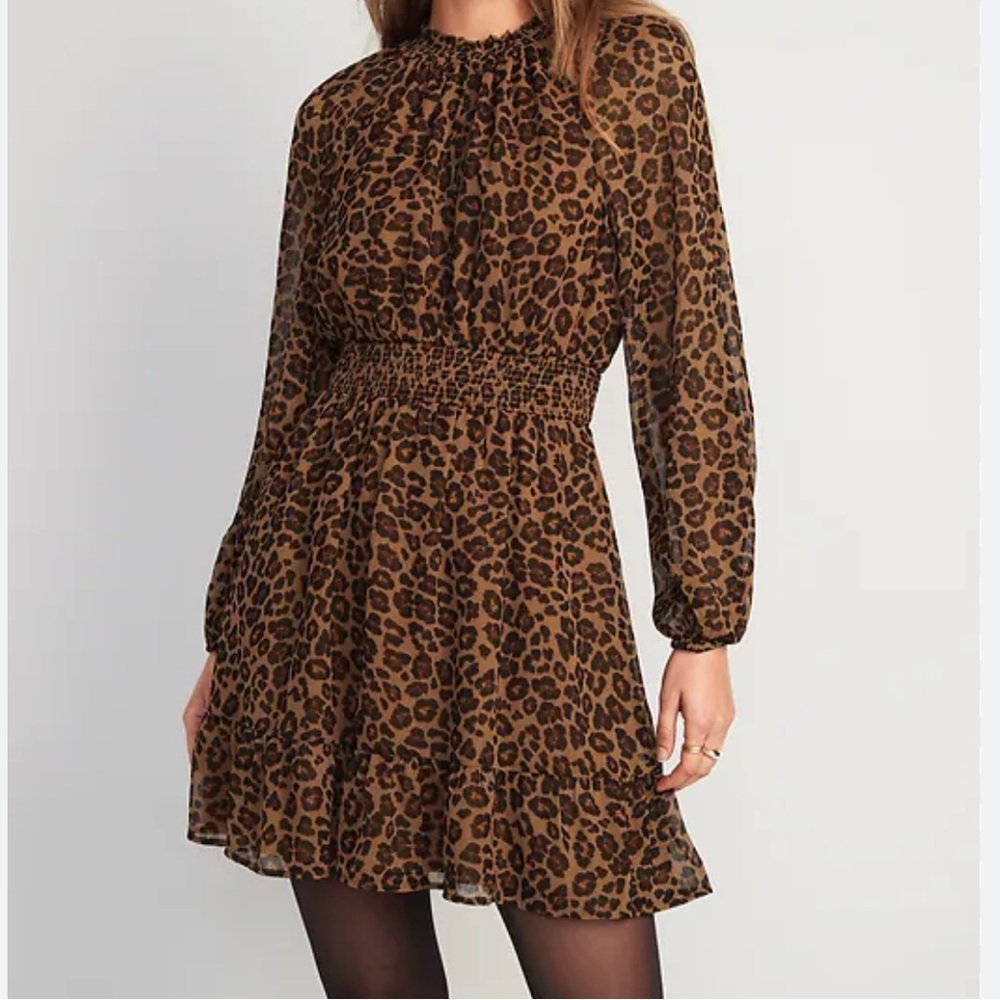 Old Navy Waist Defined smocked cheetah print dress